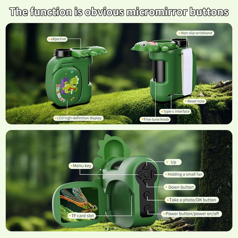WSDMIC 1600X Handheld Microscope for Kids 2" IPS Screen Kit Mini Pocket Digital Microscopes STEM Science with Slides Photo Video Rechargeable Portable Scope Gift for Ages 6-12 (Green) - Image 5